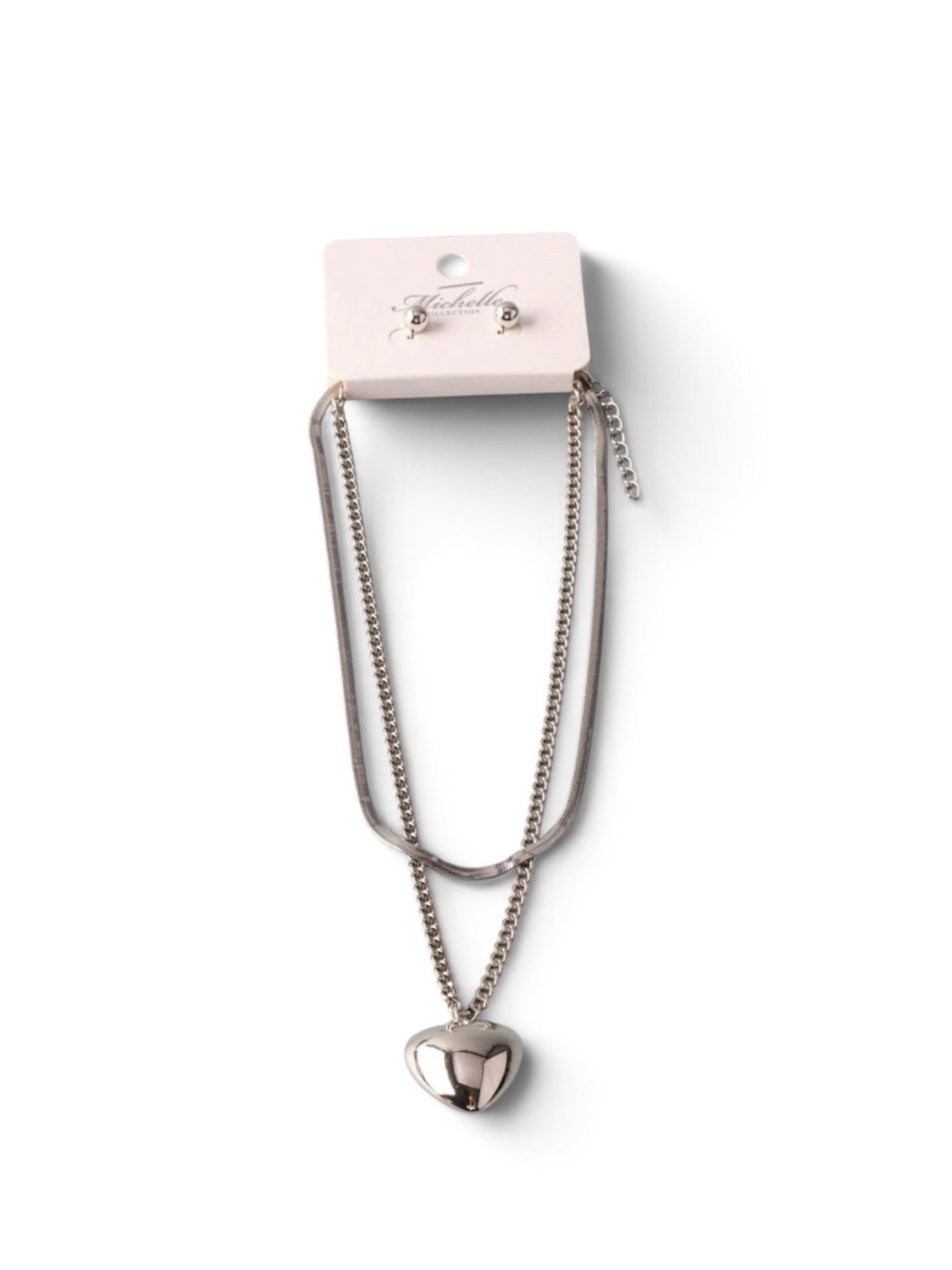 WOMEN'S SILVER PEARL & HEART EARRINGS & NECKLACE SET